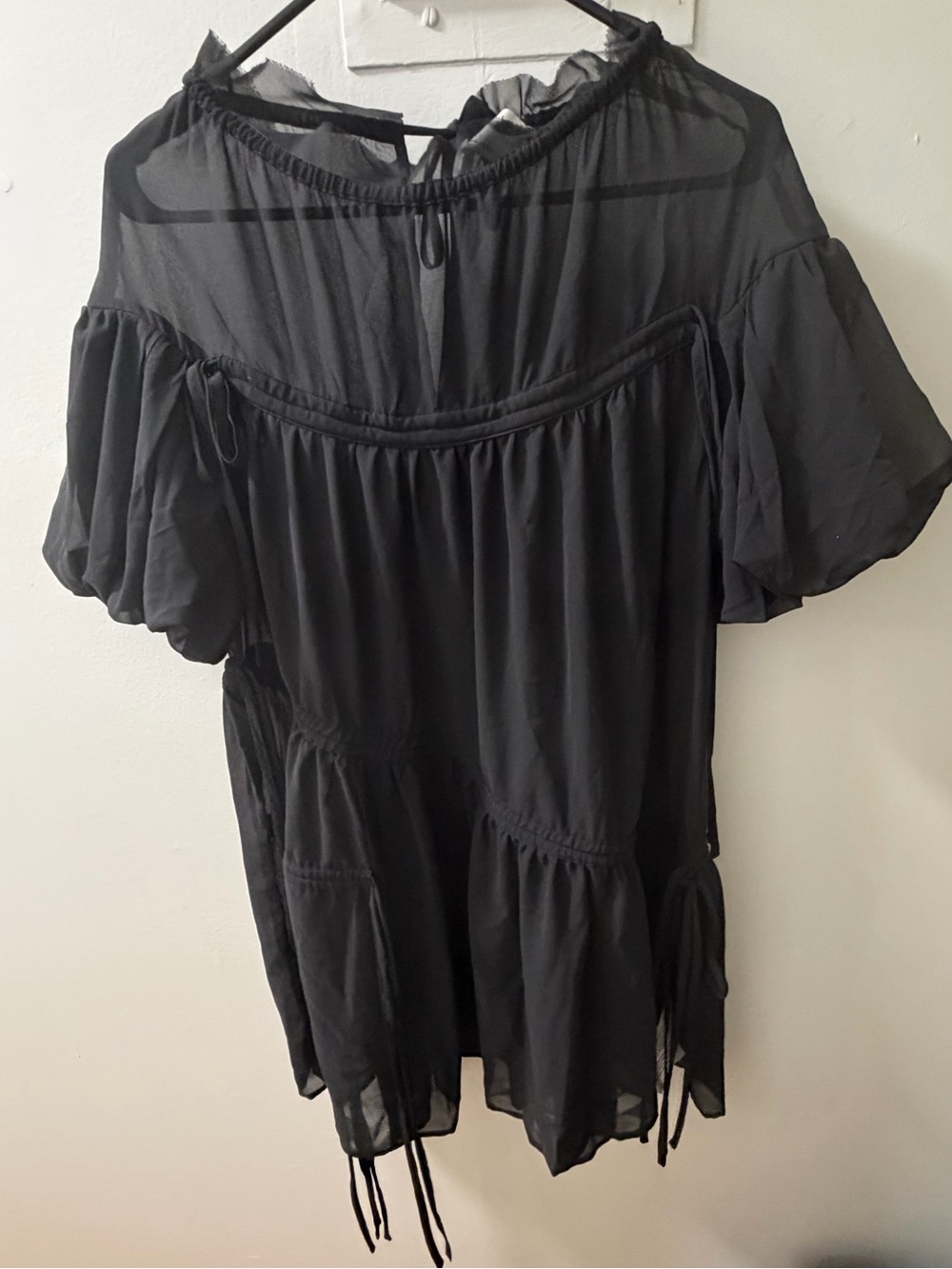 ASOS Design Black Sheer Ruched Drawstring Mini Dress Size 8 - Picture 2 of 5